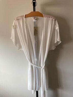 Bloom by Jonquil Sheer White Kimono Robe 3D Floral Appliqué Faux Pearl NWT XL
